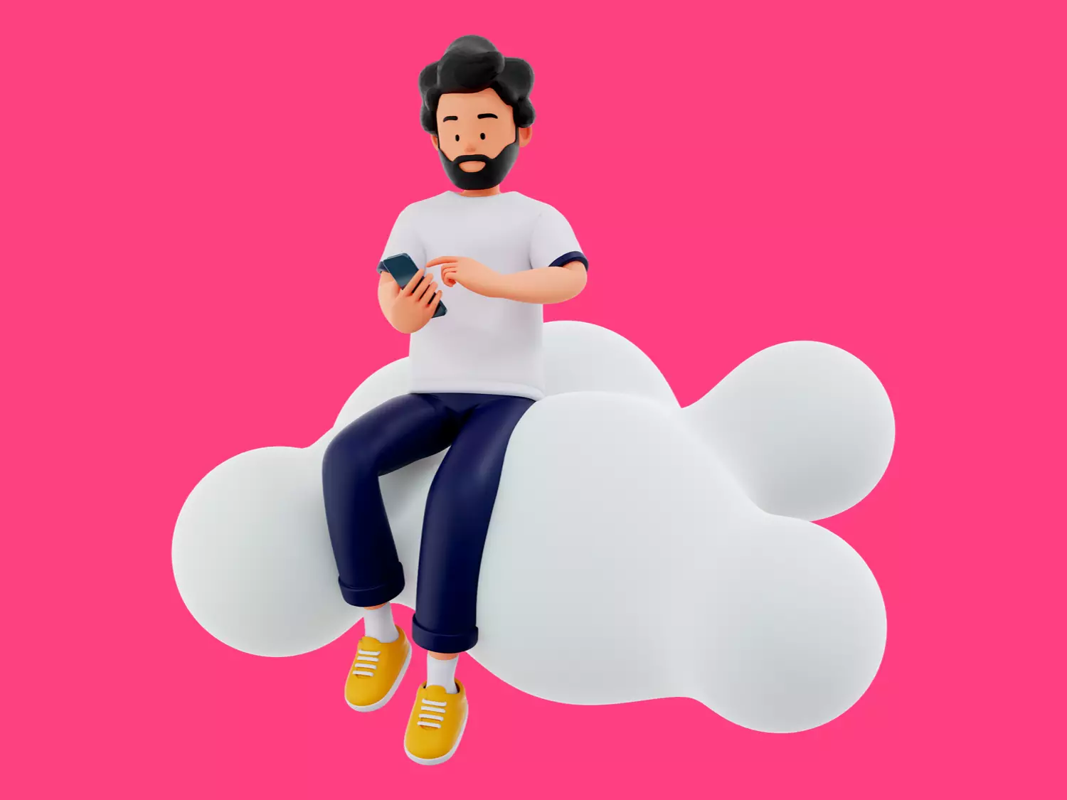 Jemand sitzt auf einer Wolke und tippt auf sein Smartphone 